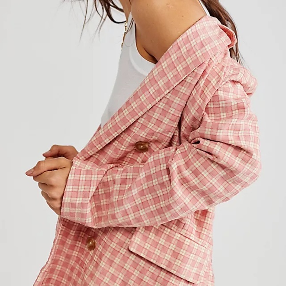Free People Pink Checkered Blazer - Picture 2 of 4